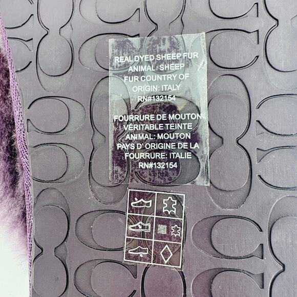 Coach Women's Zennie Signature Shearling Sheep Fur Slippers CM676 Purple Size 6 - Picture 11 of 12